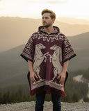 Unisex Mexican Poncho Horses Maroon