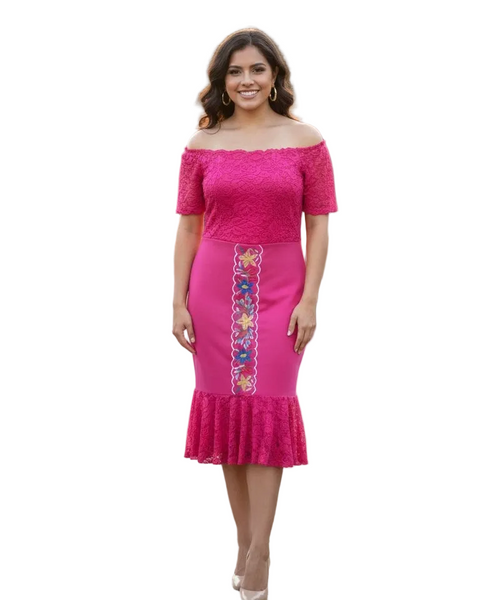 Lucia Mexican Bodycon Dress Hot Pink – Cielito Lindo