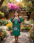 Mexican Puebla Dress for Girls Green