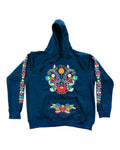 Mexican Floral Embroidered Hoodie Navy