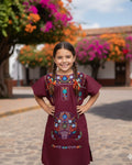 Mexican Puebla Dress for Girls Burgundy