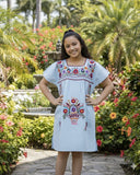Mexican Puebla Dress for Girls Light Blue - Cielito Lindo