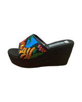Black Wedged Embroidered Sandals