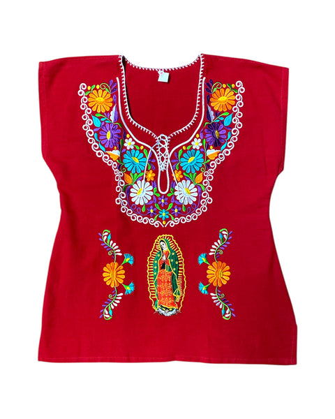 Lady of Guadalupe with Flowers Top Red