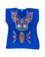 Lady of Guadalupe with Flowers Top Royal Blue
