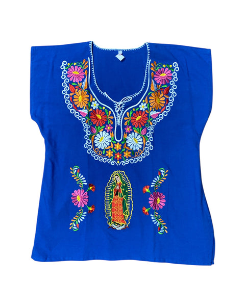 Lady of Guadalupe with Flowers Top Royal Blue