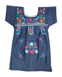 Denim Floral Embroidered Girl Dress