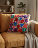 Mexican Beige Floral Embroidered Pillow Cover