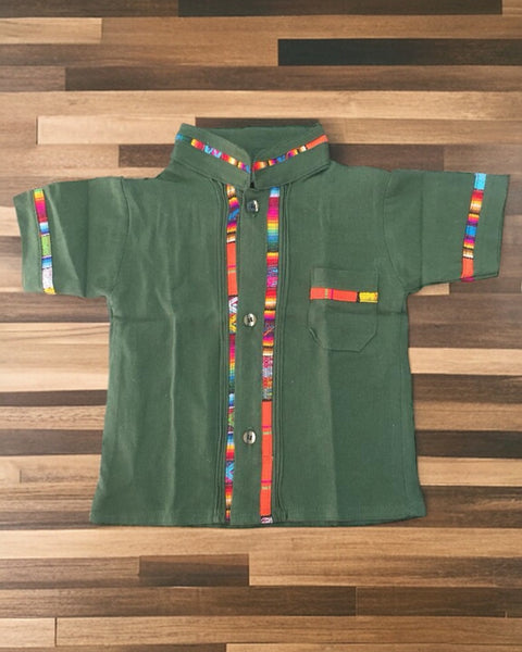 Boys Guayabera Coralillo Army Green