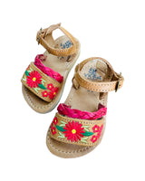 Mexican Girl Pink Flower Leather Sandals