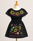 Sunflower and Lilies Girls Embroidered Dress