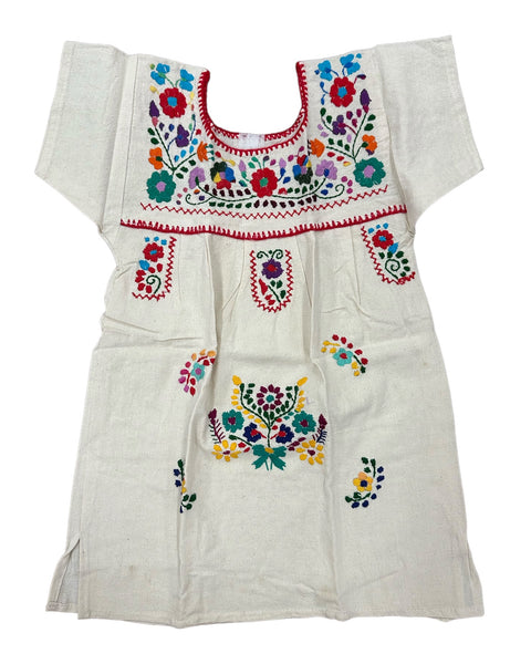 Mexican Puebla Dress for Girls Cream