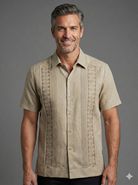 Men’s Khaki Linen Guayabera Uxmal
