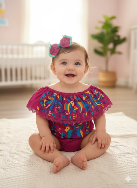 Otomi Embroidered Hot Pink Onesie