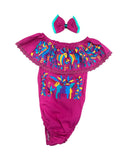 Otomi Embroidered Hot Pink Onesie