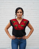 Zina Black Top with Red Embroidery - Cielito Lindo