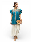 San Antonino Ruffled Blouse Teal