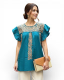San Antonino Ruffled Blouse Teal
