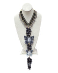 Butterfly Necklace & Earrings Set Silver Black