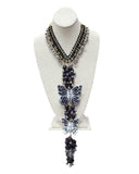 Butterfly Necklace & Earrings Set Silver Black