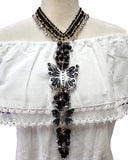 Butterfly Necklace & Earrings Set Silver Black