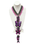 Butterfly Necklace & Earrings Set Black Magenta