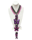 Butterfly Necklace & Earrings Set Black Magenta
