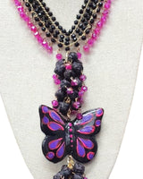 Butterfly Necklace & Earrings Set Black Magenta