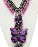 Butterfly Necklace & Earrings Set Black Magenta