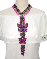 Butterfly Necklace & Earrings Set Black Magenta