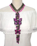 Butterfly Necklace & Earrings Set Black Magenta