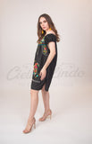 Mexican Floral Embroidered Off the Shoulder Dress Evelia Black