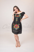 Mexican Floral Embroidered Off the Shoulder Dress Evelia Black