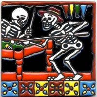 Decorative Tile Skeletons Playing Pool