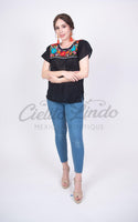 Mexican Tehuacan Embroidered Blouse Black - Cielito Lindo