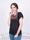 Mexican Tehuacan Embroidered Blouse Black - Cielito Lindo