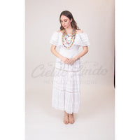 Mexican White Solid Maxi Dress Lace Off the Shoulder - Mexican Themed Wedding - Costume - Fiesta Mexicana - Mexico - One Size