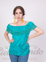 Campesina Off the Shoulder Blouse Teal