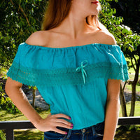 Campesina Off the Shoulder Blouse Teal