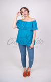 Campesina Off the Shoulder Blouse Blue