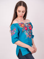 Tecali Embroidered Teal Top