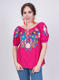 Tecali Embroidered Hot Pink Top