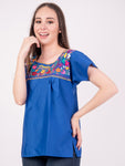 Tehuacan Embroidered Blouse Royal Blue