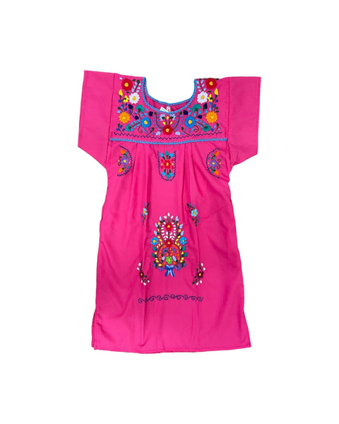 Mexican Puebla Dress for Girls Hot Pink