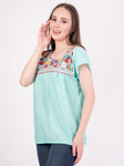 Tehuacan Embroidered Blouse Mint