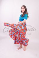 Mexican Folklorico Red Floral Skirt