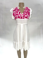 Mitla Oaxaca Dress White & Hot Pink