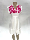 Mitla Oaxaca Dress White & Hot Pink