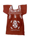 Burnt Orange White Mexican Puebla Dress for Girls - Cielito Lindo