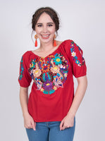 Tecali Embroidered Red Top